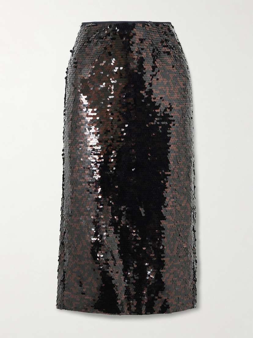 Staud Ciara Sequined Mesh Midi Skirt