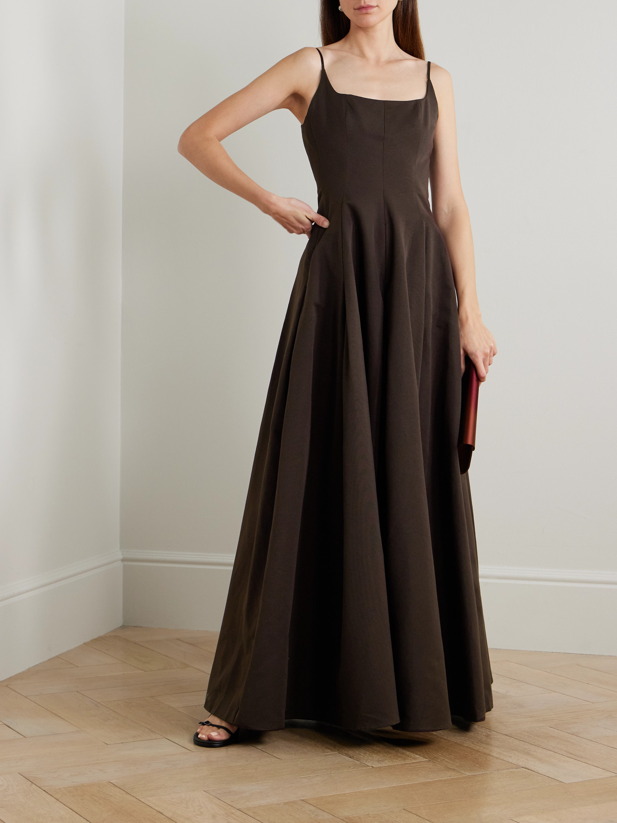 Staud Joy Cotton-blend Faille Maxi Dress In Black