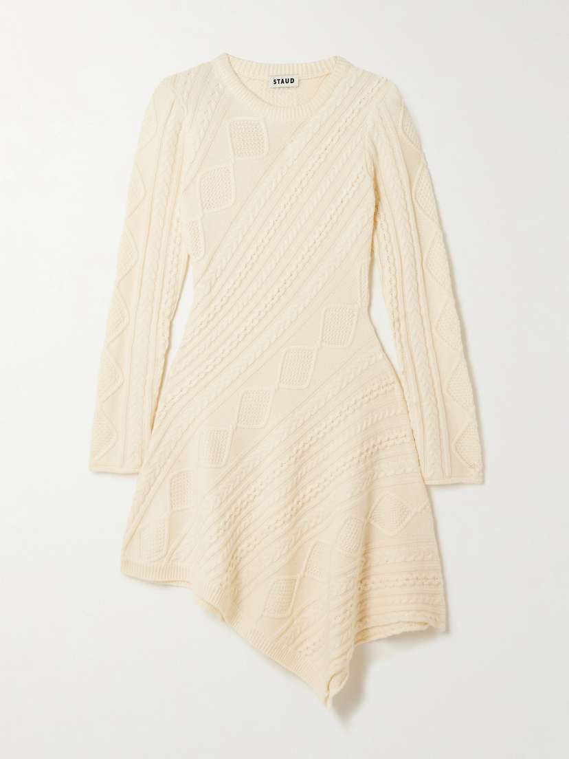 Staud Eva Asymmetric Cable-knit Wool-blend Dress