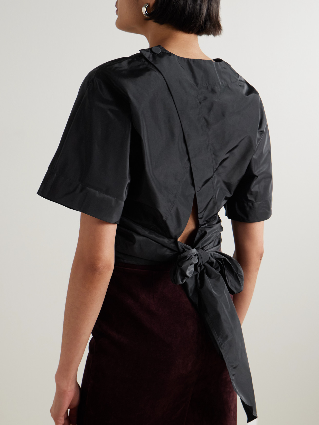 Staud Michelina Tie-detailed Taffeta Top In Black