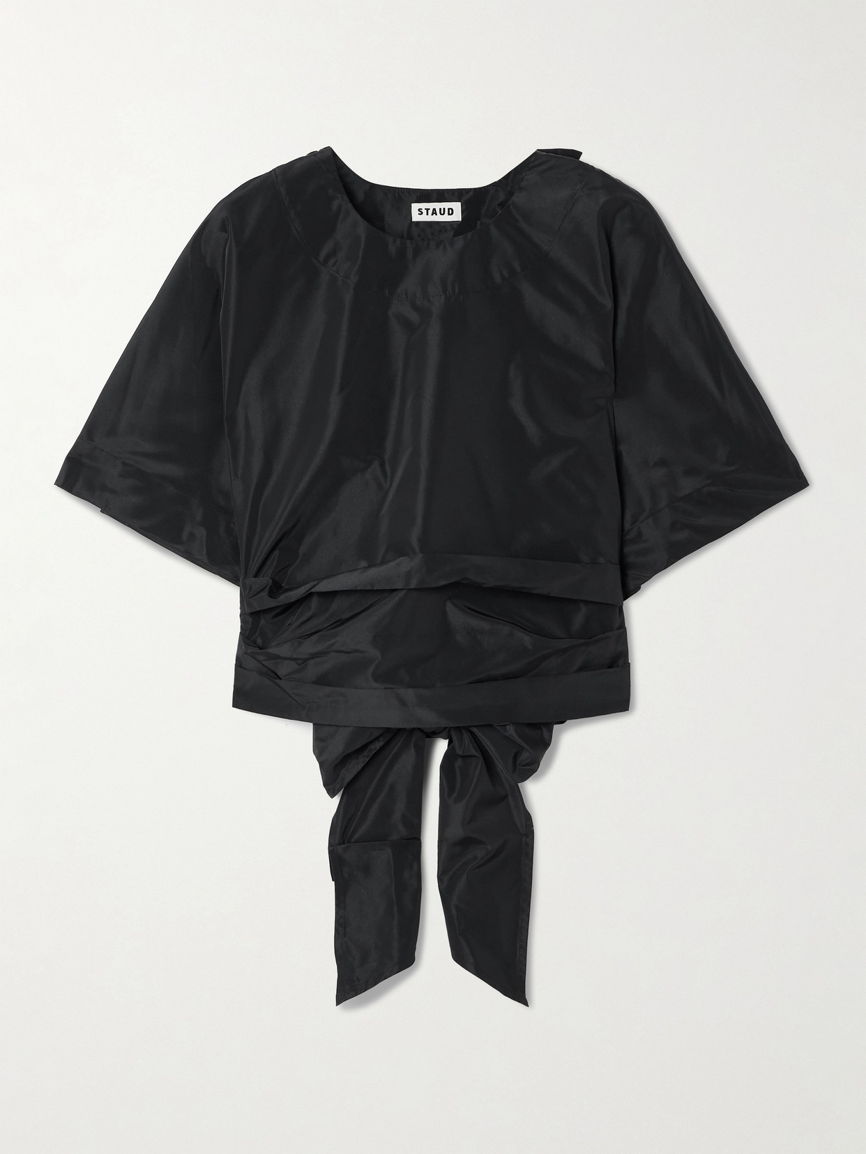 Staud Michelina Tie-detailed Taffeta Top In Black