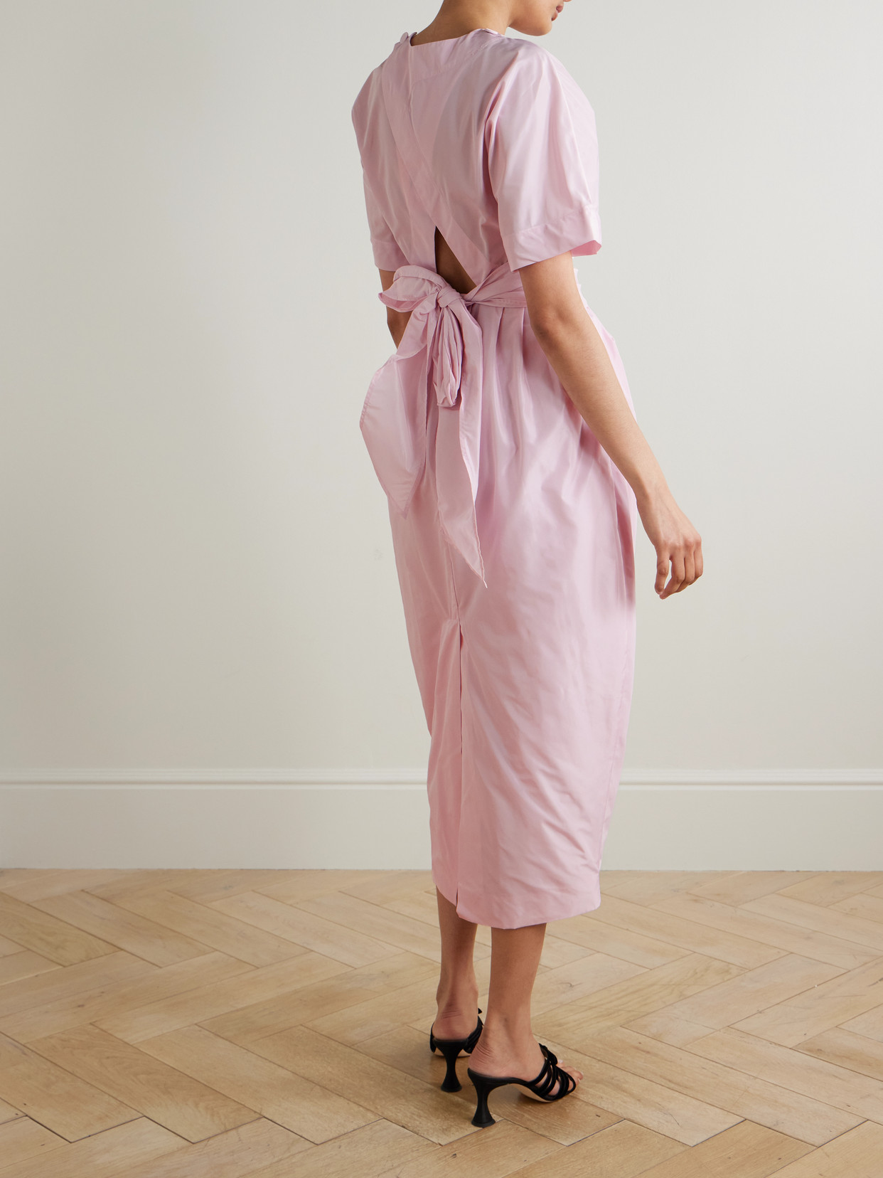 Staud Michelina Tie-detailed Taffeta Midi Dress In Pink