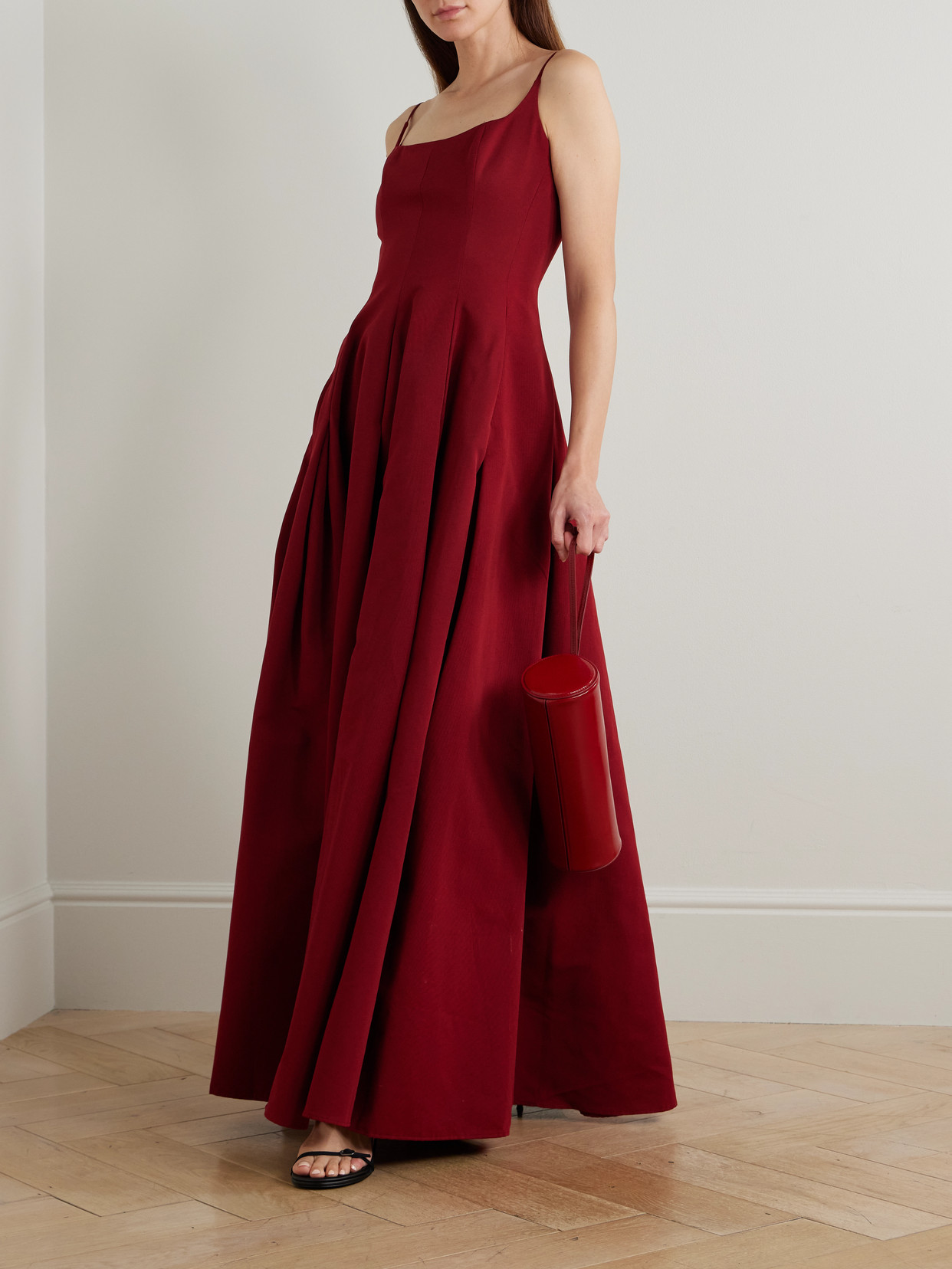 Staud Joy Cotton-blend Faille Maxi Dress In Red