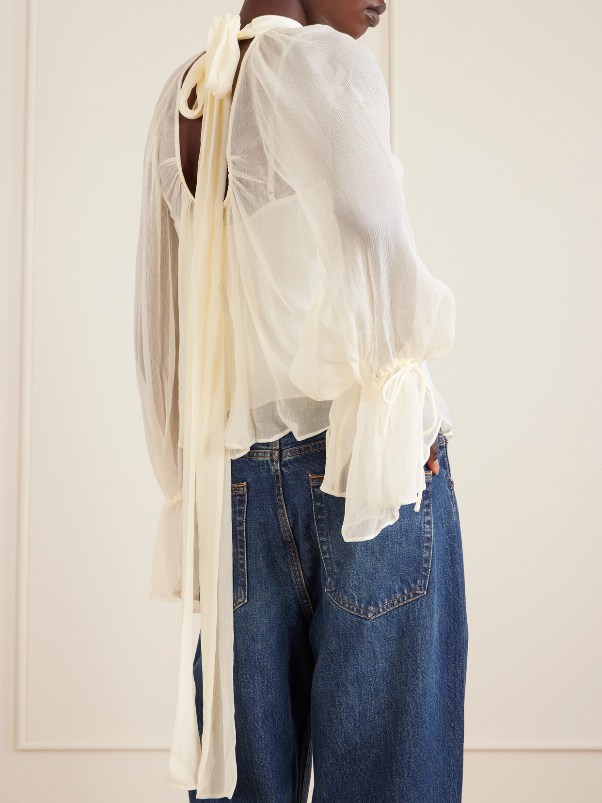 Staud Roux Gathered Chiffon Blouse In Neutral