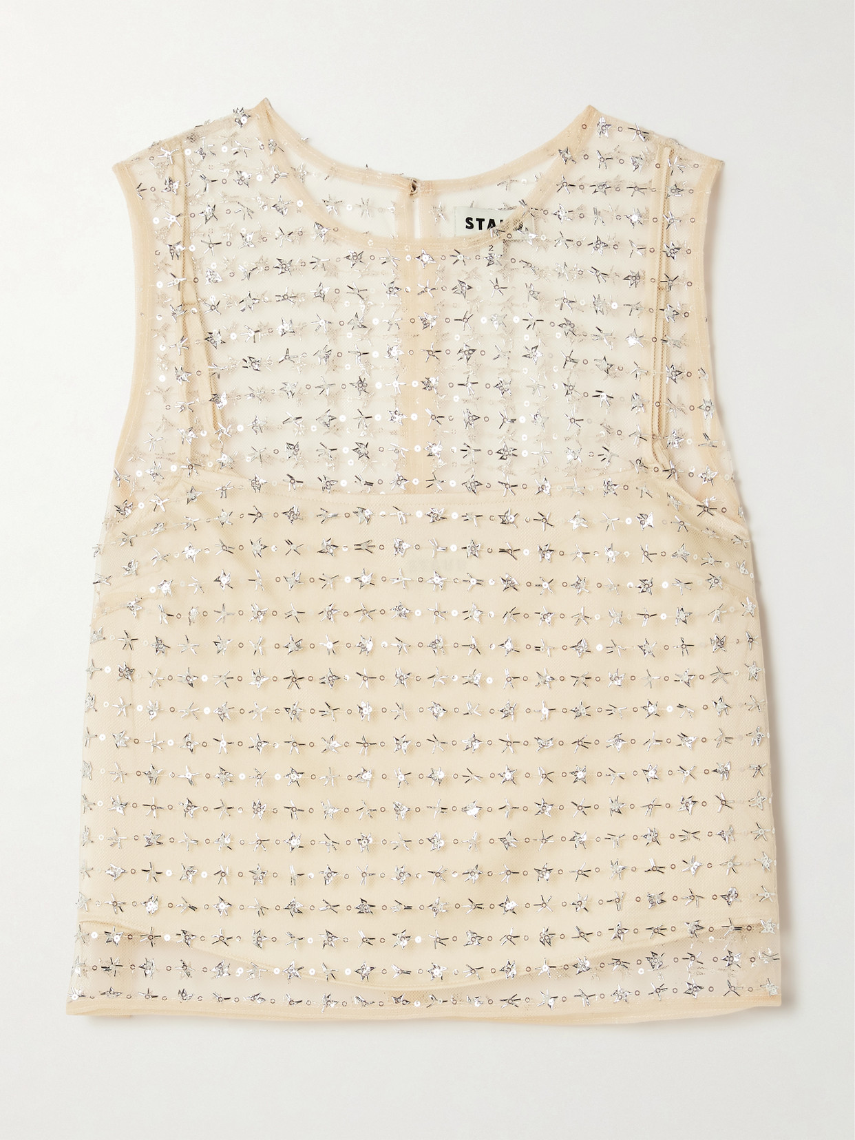 Staud Seraphina Cropped Layered Embellished Tulle Top In White