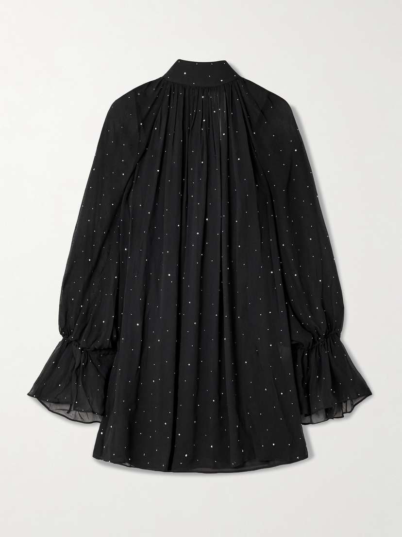 Staud Roux Crystal-embellished Gathered Crepon Mini Dress