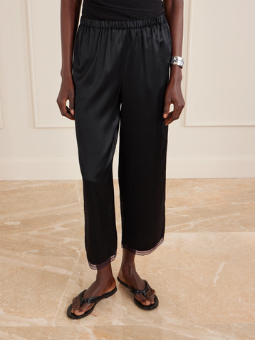 Staud Kirby cropped lace-trimmed silk-blend satin wide-leg pants