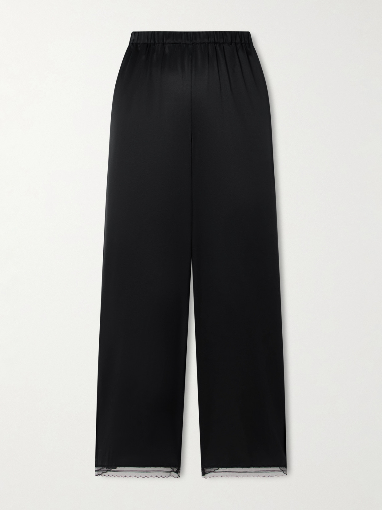 Staud Kirby Cropped Lace-trimmed Silk-blend Satin Wide-leg Pants In Black