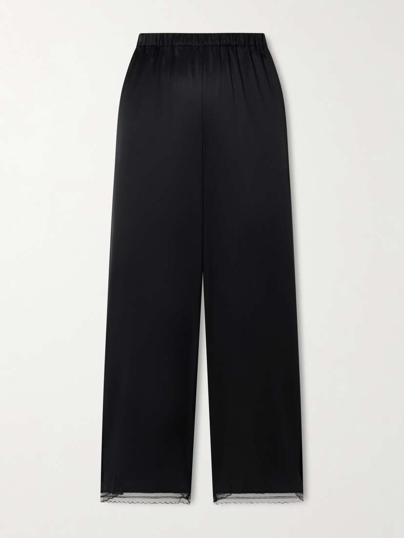 Staud Kirby Cropped Lace-trimmed Silk-blend Satin Wide-leg Pants