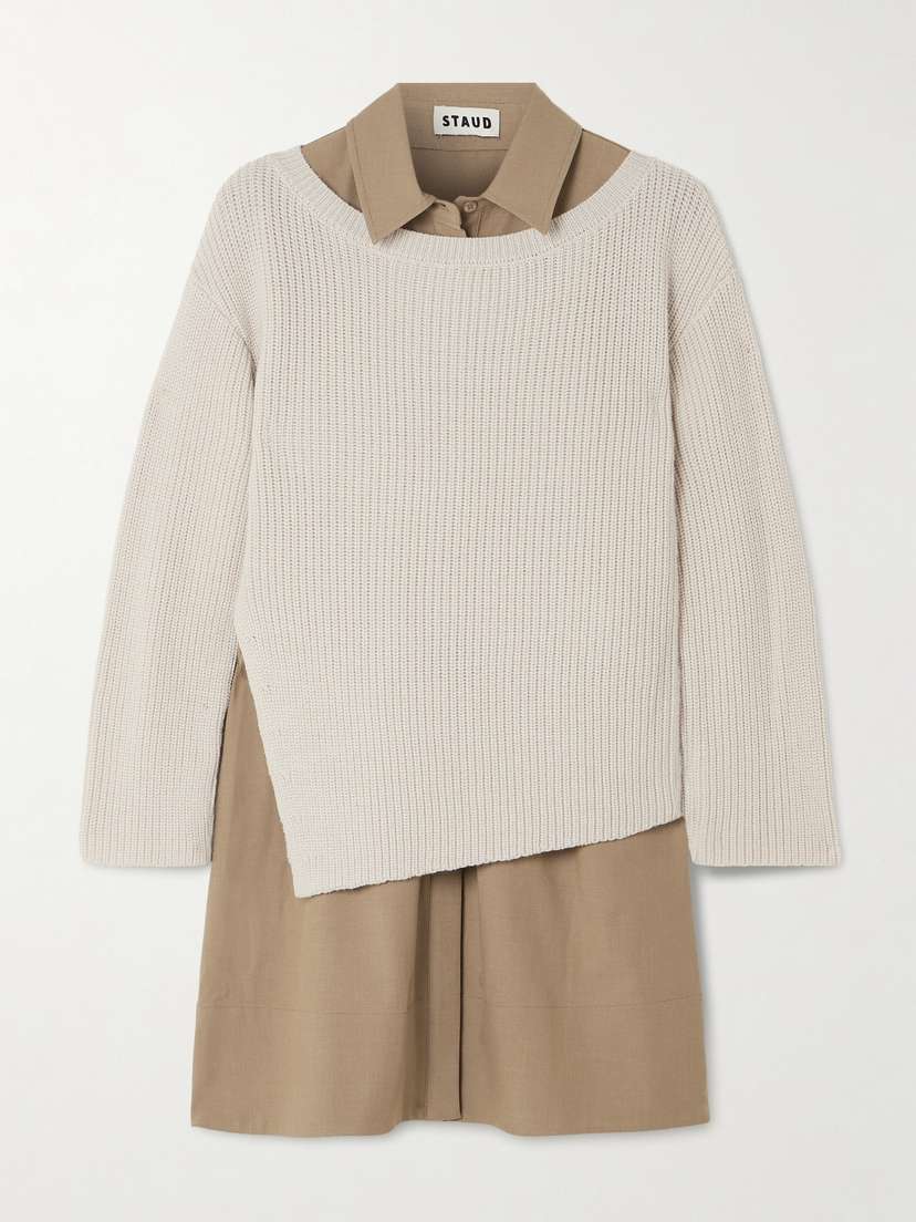 Staud Dane Layered Twill And Wool-blend Mini Dress