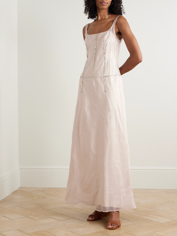 Staud Greta button-embellished silk-organza maxi dress