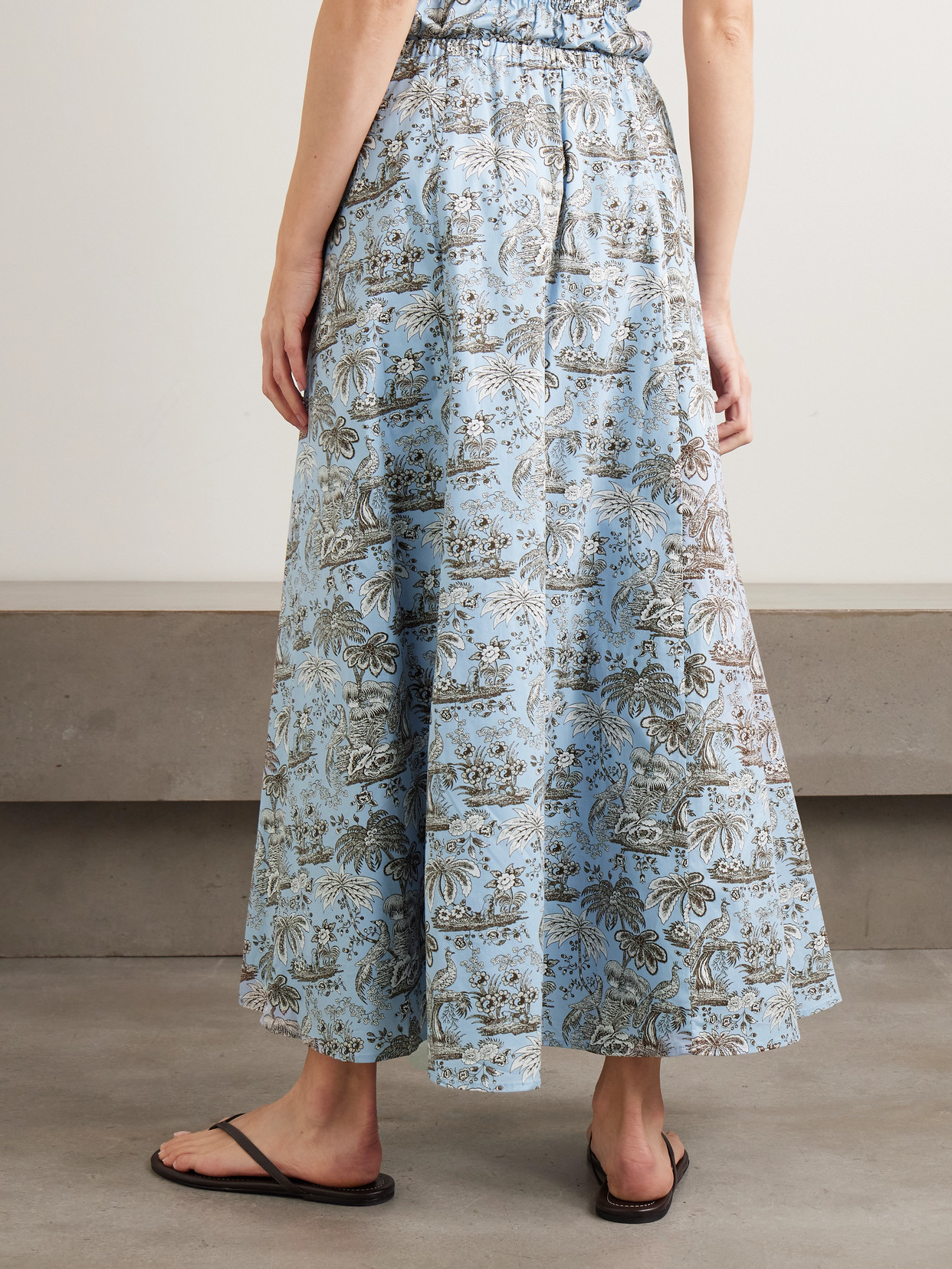 Staud Axel Printed Cotton-blend Midi Skirt In Blue