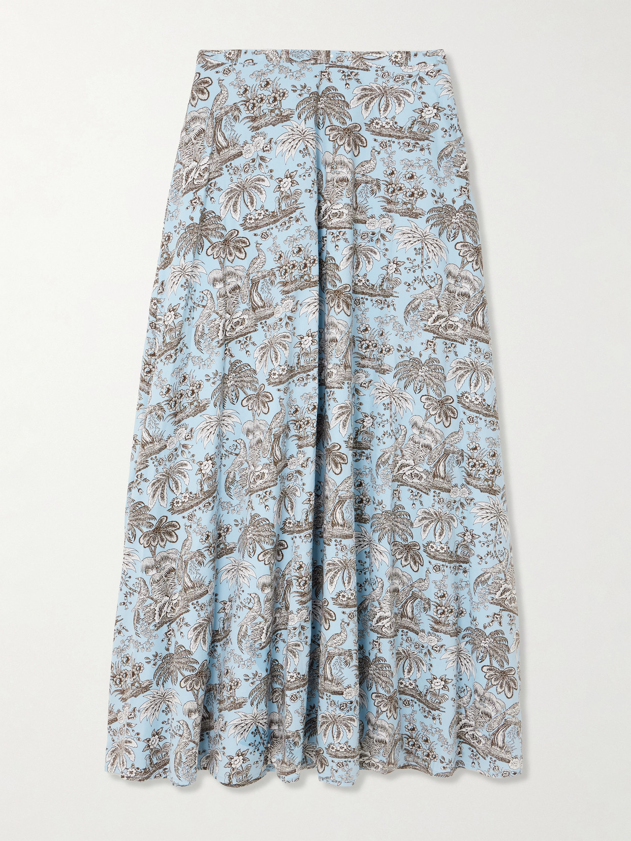 Staud Axel Printed Cotton-blend Midi Skirt In Blue