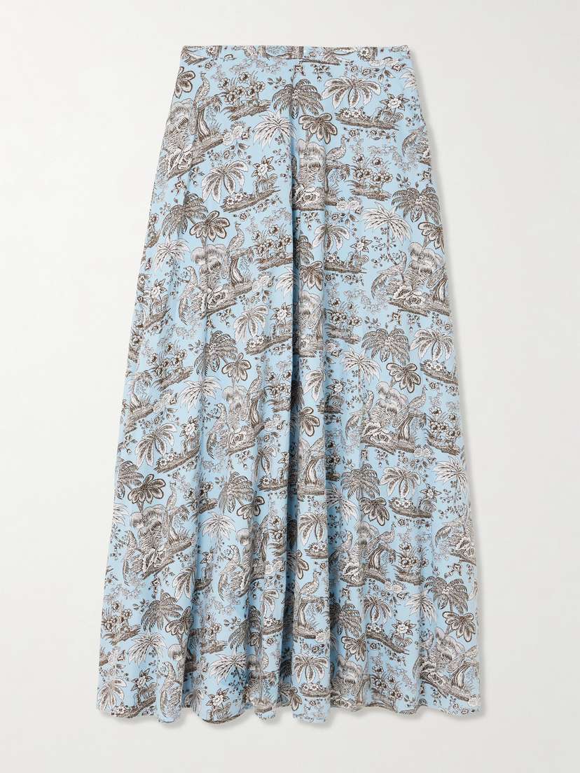Staud Axel Printed Cotton-blend Midi Skirt