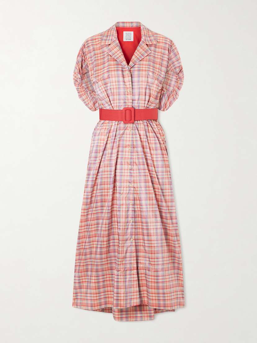 Rosie Assoulin Wind At Your Back Belted Checked Silk-blend Maxi Dress