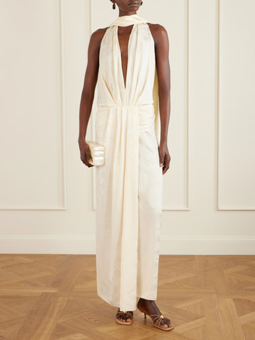 Johanna Ortiz Wildly Beautiful tasseled satin-jacquard halterneck maxi dress