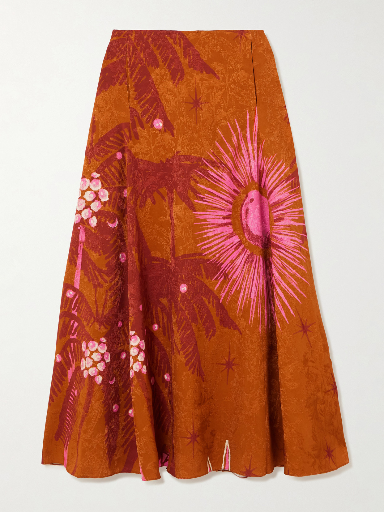 Johanna Ortiz Encanto De Isla Printed Jacquard Midi Skirt In Orange