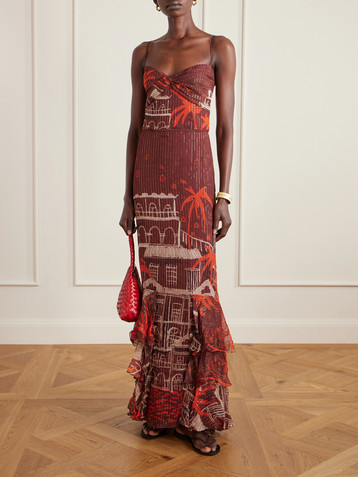 Johanna Ortiz Pasos Nocturnos printed tiered silk-chiffon maxi dress