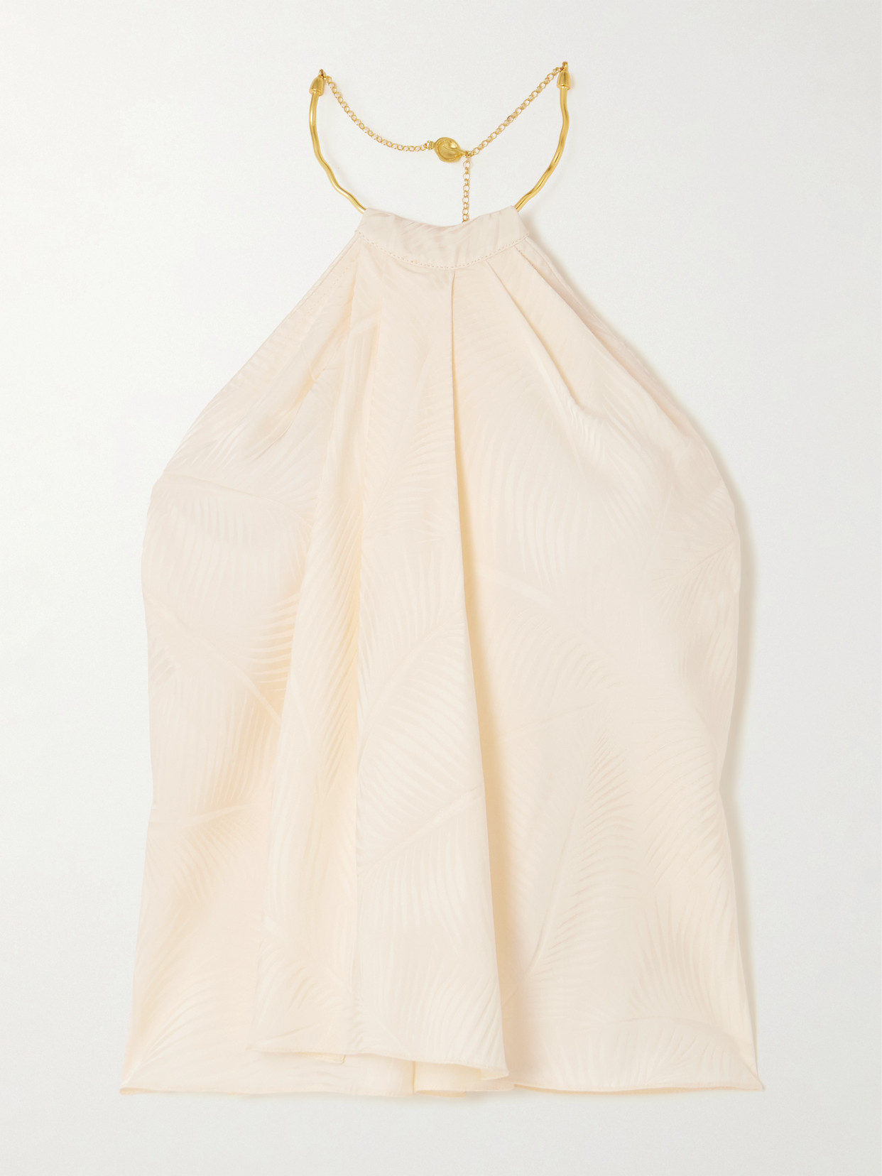 The Root Embellished Smocked Satin-Jacquard Halterneck Top
