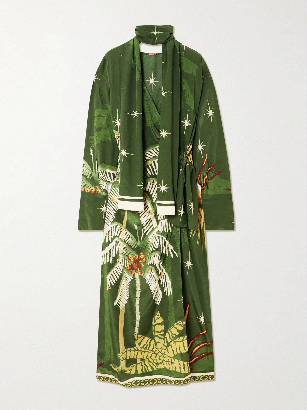 Johanna Ortiz Eternity Belted Printed Silk Crepe De Chine Maxi Dress In Green