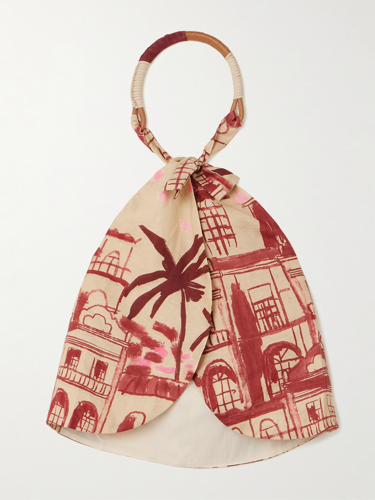 Johanna Ortiz The Root Leather-trimmed Printed Linen Halterneck Top In Neutral