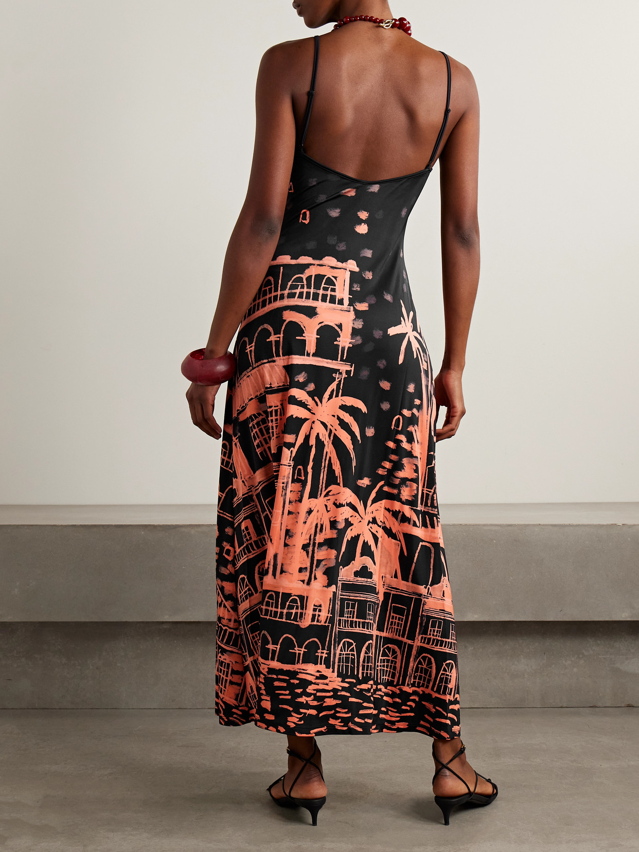 Johanna Ortiz Nuestra Tierra Ruched Printed Satin-jersey Maxi Dress In Black