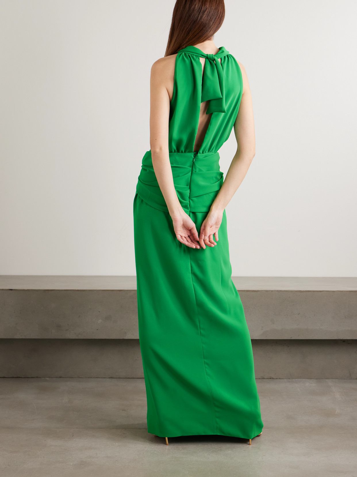 Johanna Ortiz Excepionalidad Cutout Ruched Silk-crepe Turtleneck Maxi Dress In Green