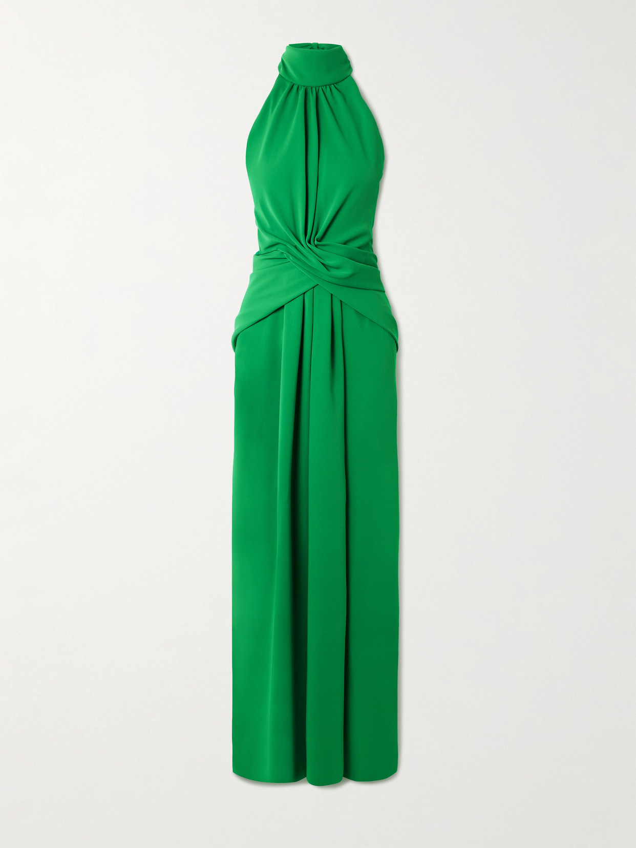 Johanna Ortiz Excepionalidad Cutout Ruched Silk-crepe Turtleneck Maxi Dress In Green