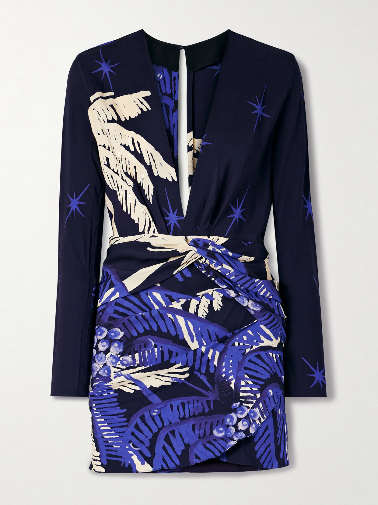 Johanna Ortiz Gangaway Draped Printed Crepe Mini Dress In Blue