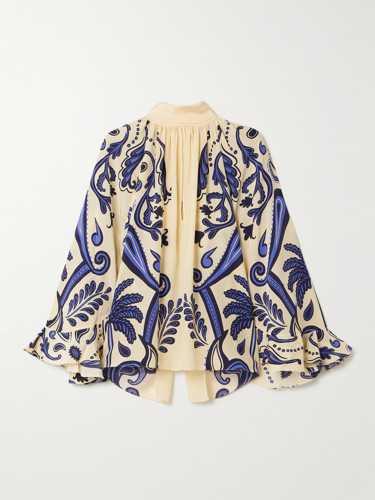 Johanna Ortiz Rimto Sol Tie-detailed Cutout Printed Silk Crepe De Chine Blouse In Neutral