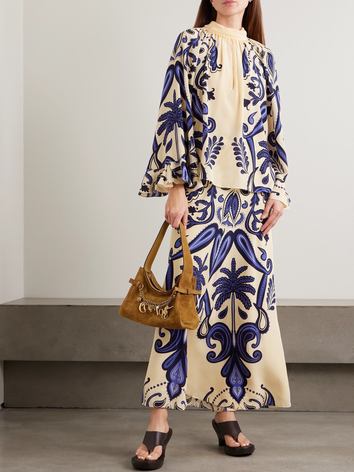 Johanna Ortiz Everywhere Printed Silk Crepe De Chine Maxi Skirt In Neutral