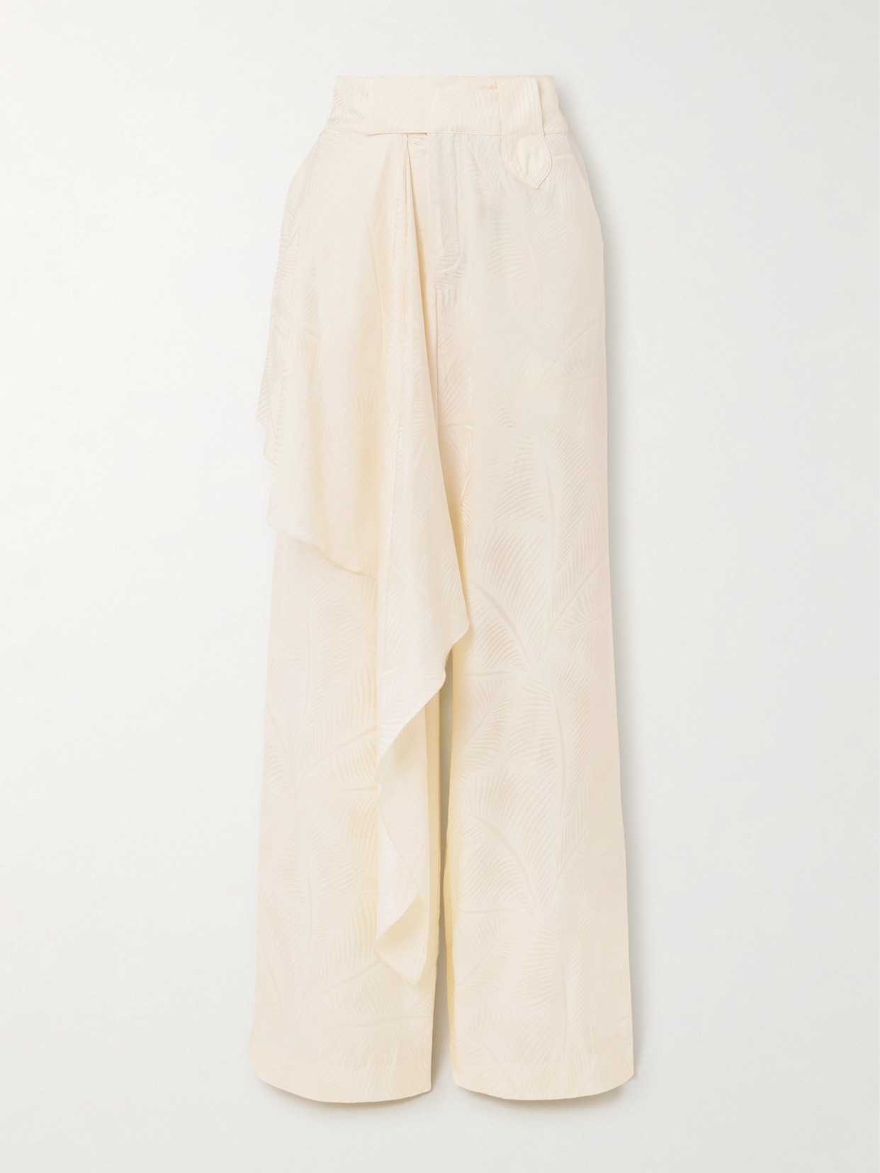 Johanna Ortiz Calma Draped Satin-jacquard Straight-leg Pants In Neutral