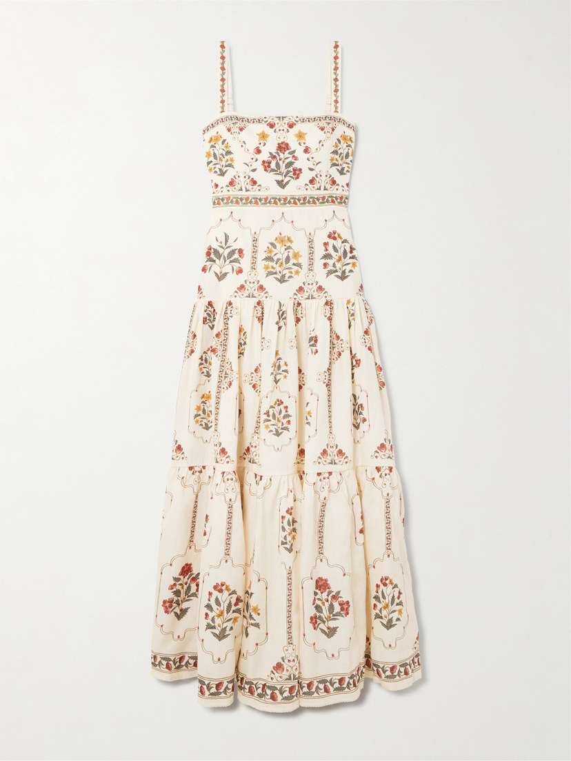 Agua by Agua Bendita Lima Tiered Floral-print Linen Maxi Dress