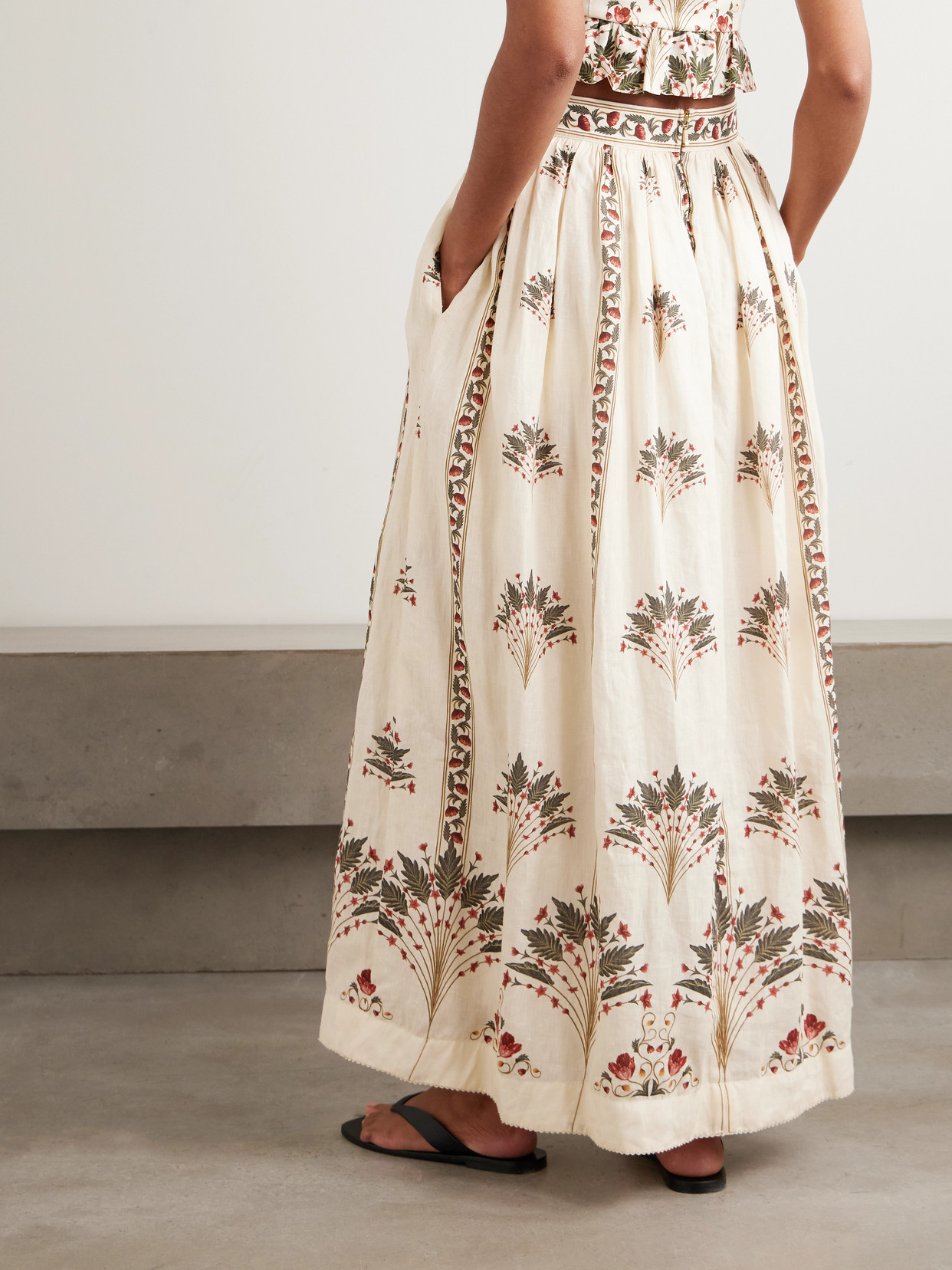 Ocaso Tangelo Andes Pleated Floral-Print Maxi