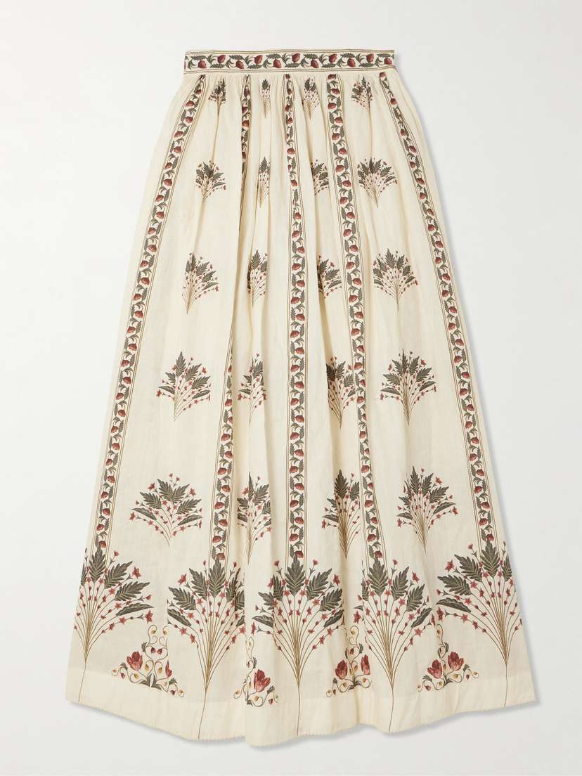 Agua by Agua Bendita Ocaso Tangelo Andes Pleated Floral-print Linen Maxi Skirt