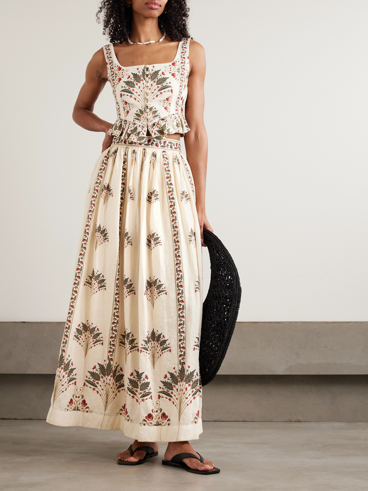 Ocaso Tangelo Andes Pleated Floral-Print Maxi