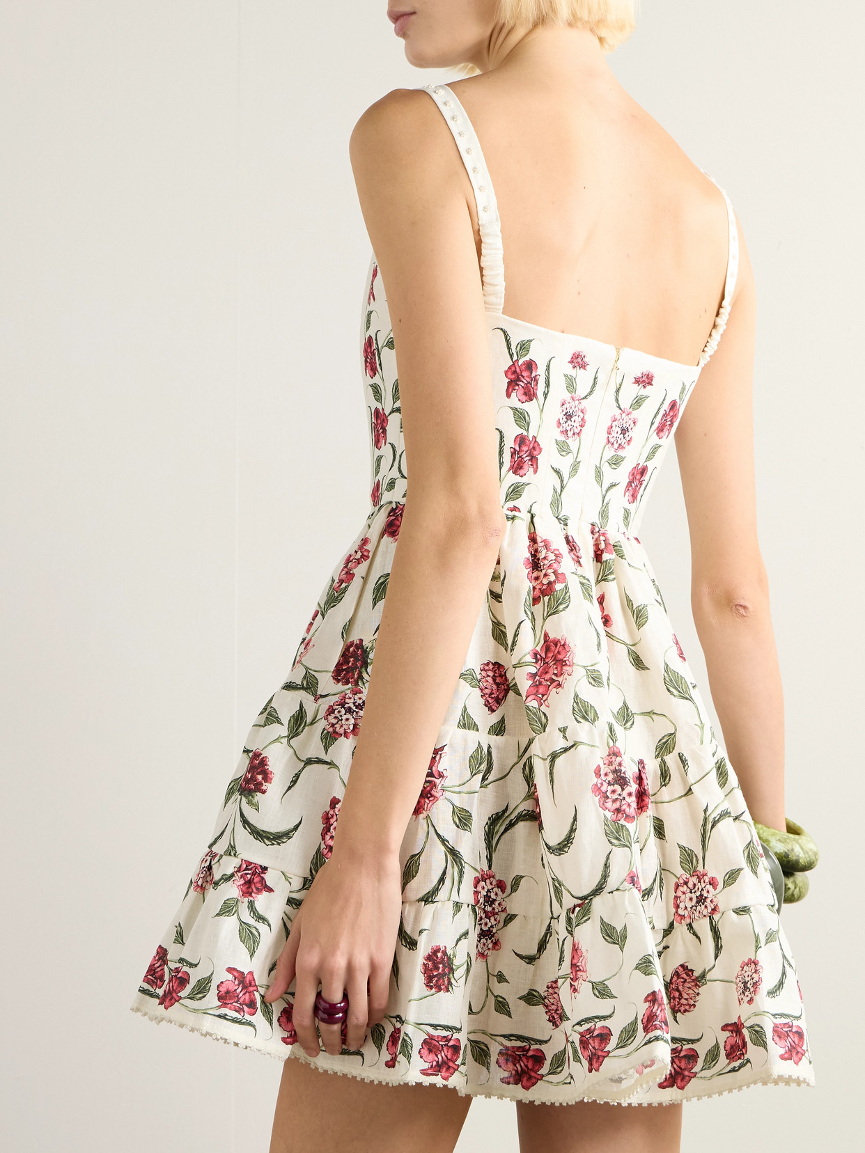Agua By Agua Bendita Granadilla Tiered Floral-print Linen Mini Dress In White