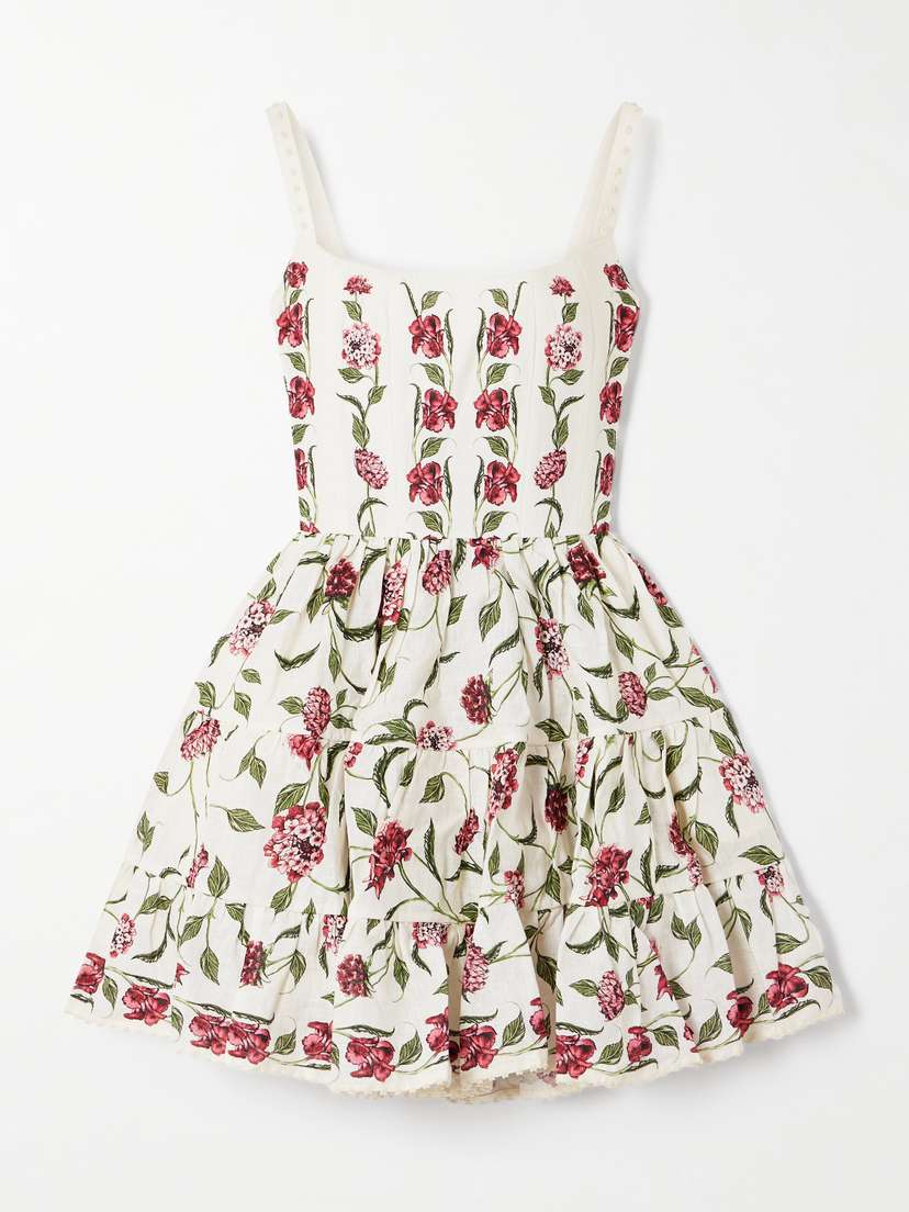 Agua by Agua Bendita Granadilla Tiered Floral-print Linen Mini Dress