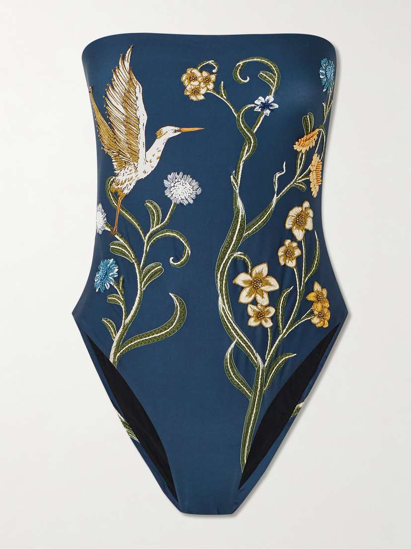 Agua by Agua Bendita Durazno Laguna Strapless Embellished Embroidered Recycled Swimsuit