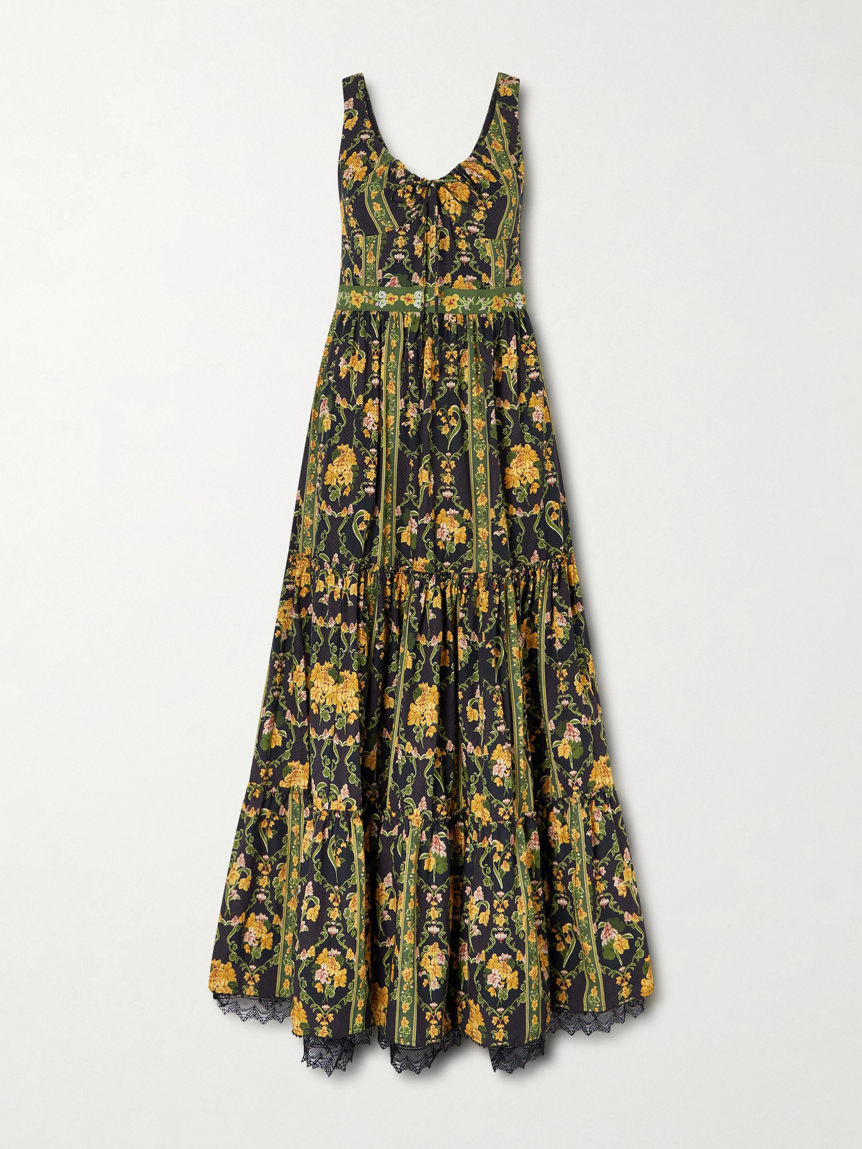 Agua By Agua Bendita Azulejo Cordillera Tiered Embroidered Printed Cotton-voile Maxi Dress In Multi