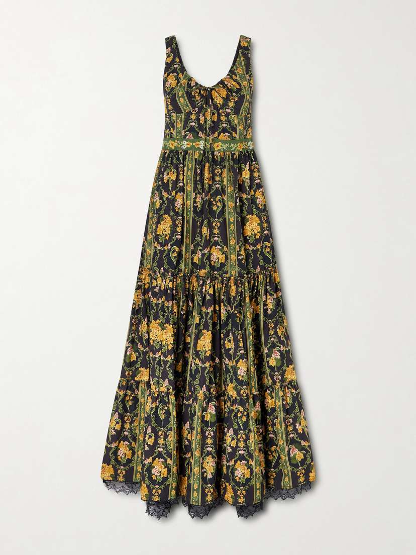Agua by Agua Bendita Azulejo Cordillera Tiered Embroidered Printed Cotton-voile Maxi Dress
