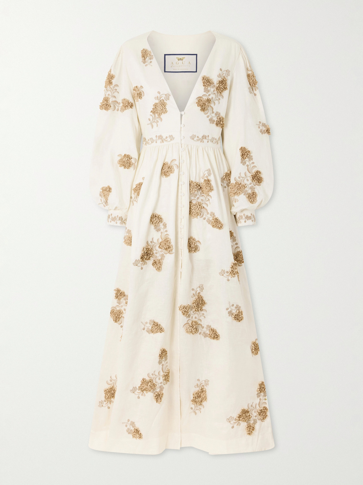 Agua By Agua Bendita Frambuesa Embroidered Cotton Maxi Dress In Neutral