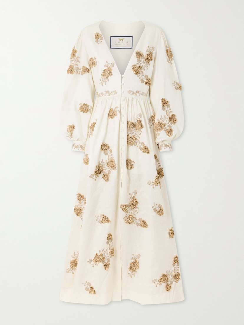 Agua by Agua Bendita Frambuesa Embroidered Cotton Maxi Dress