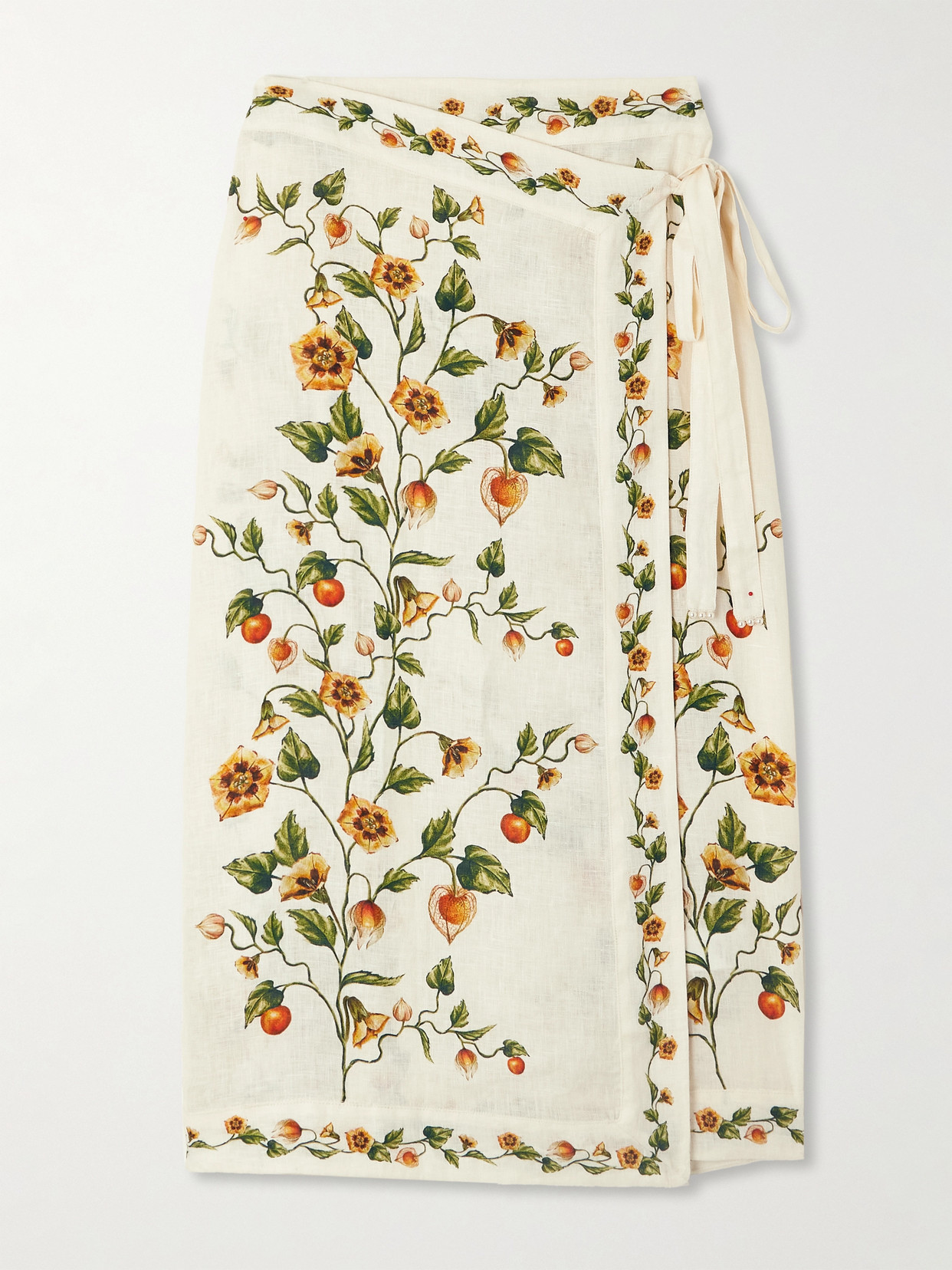 Agua By Agua Bendita Luna Floral-print Linen Midi Wrap Pareo In White