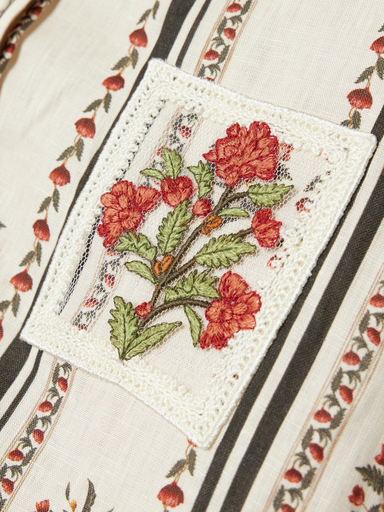 Cecilia Andes Appliquéd Floral-Print Shirt