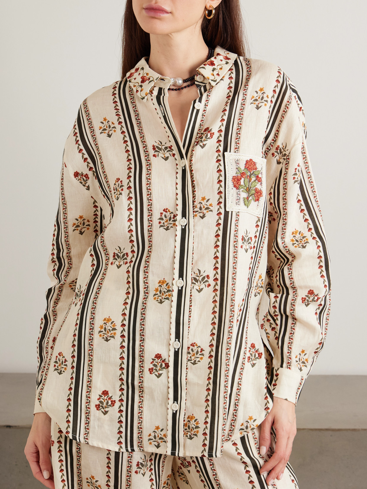Cecilia Andes Appliquéd Floral-Print Shirt