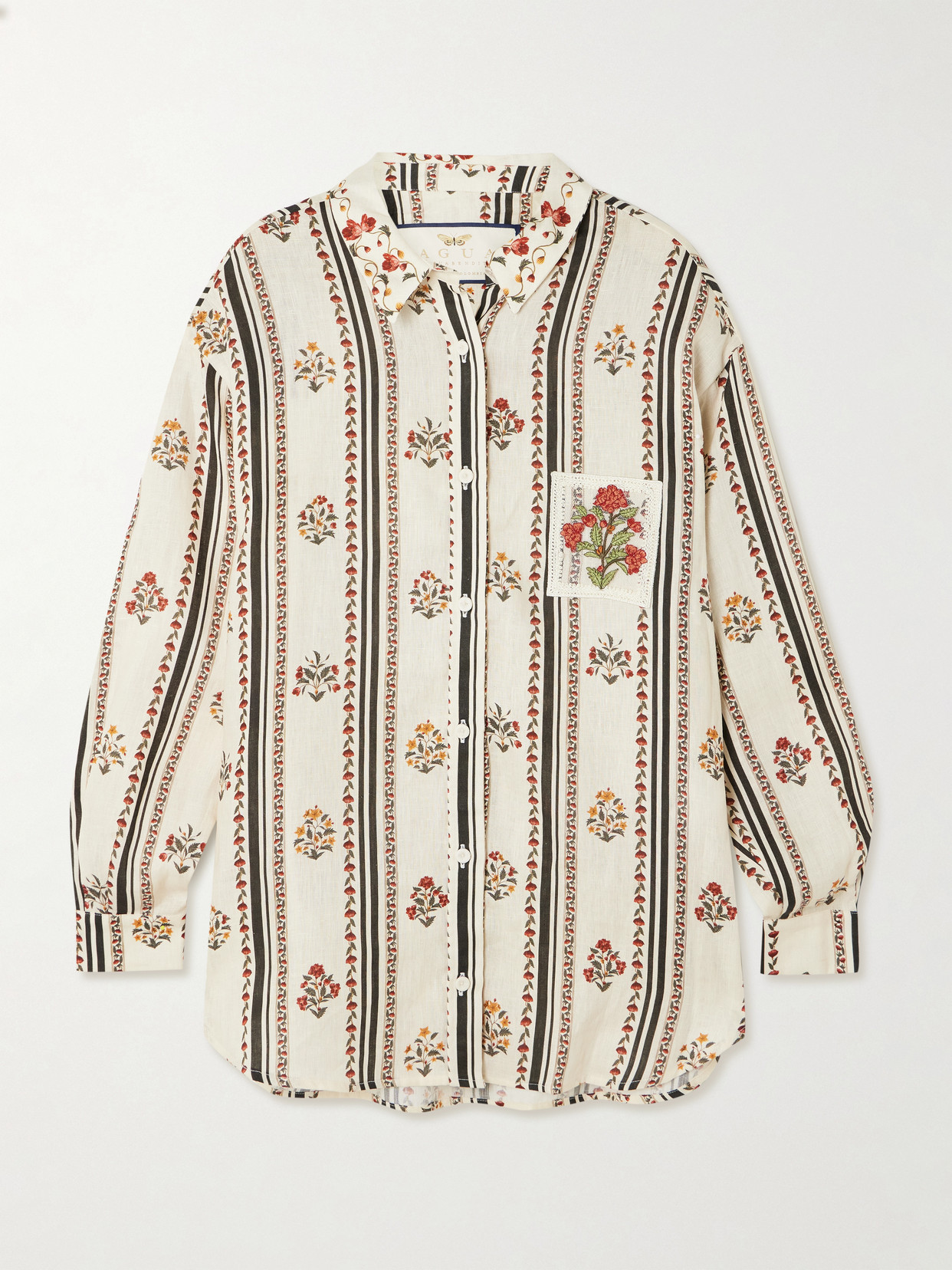 Agua By Agua Bendita Cecilia Andes Appliquéd Floral-print Linen Shirt In Multi