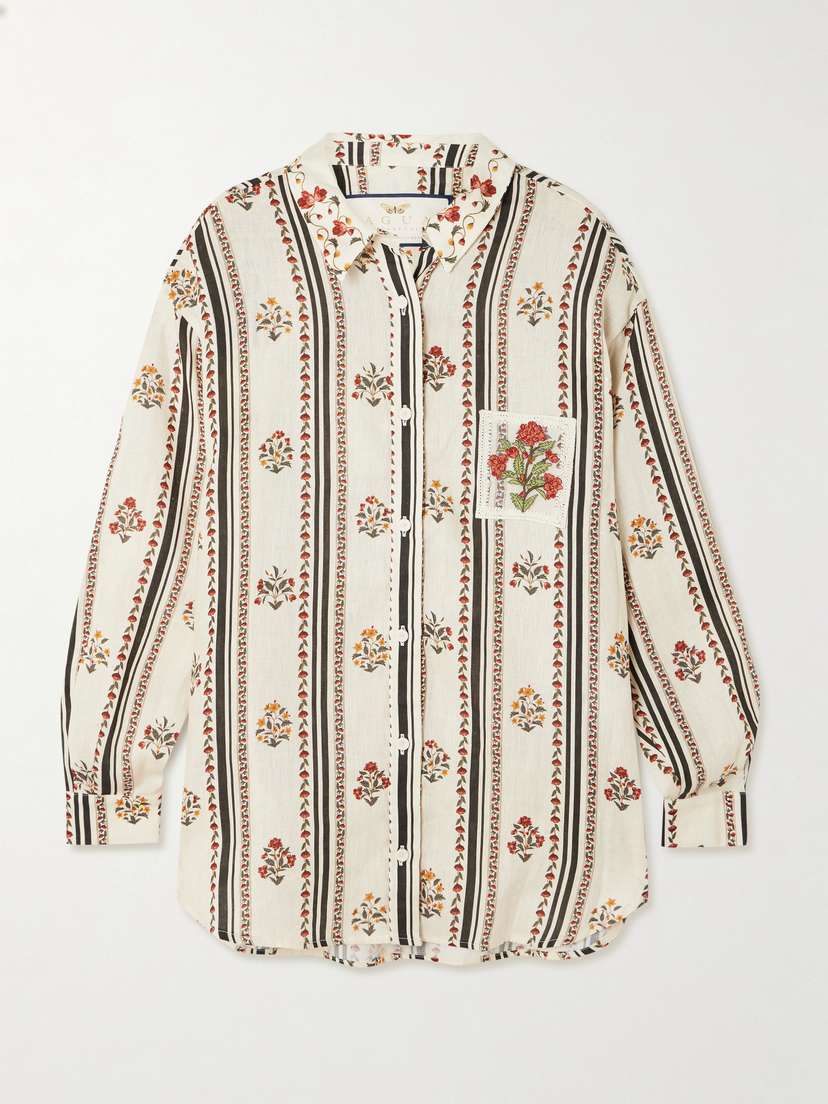 Agua by Agua Bendita Cecilia Andes Appliquéd Floral-print Linen Shirt