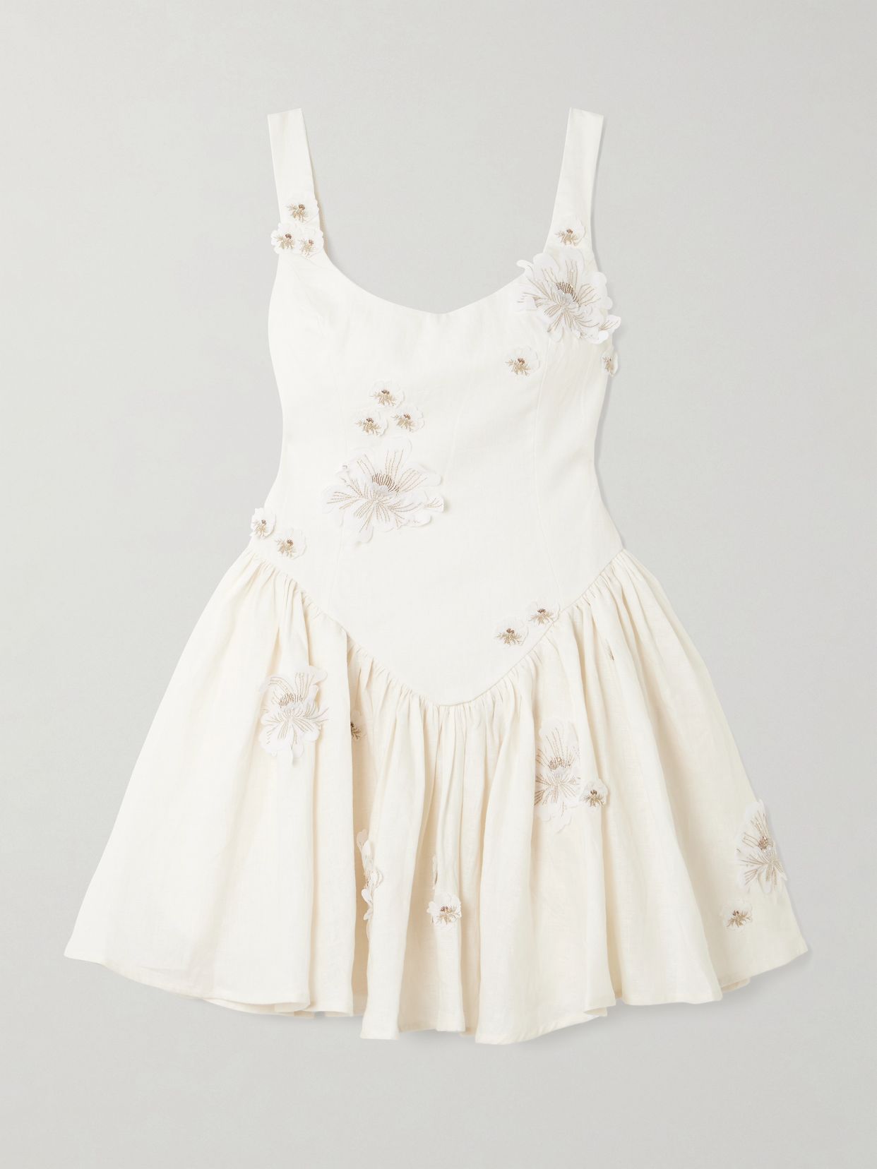 Lima embellished appliquéd linen mini dress