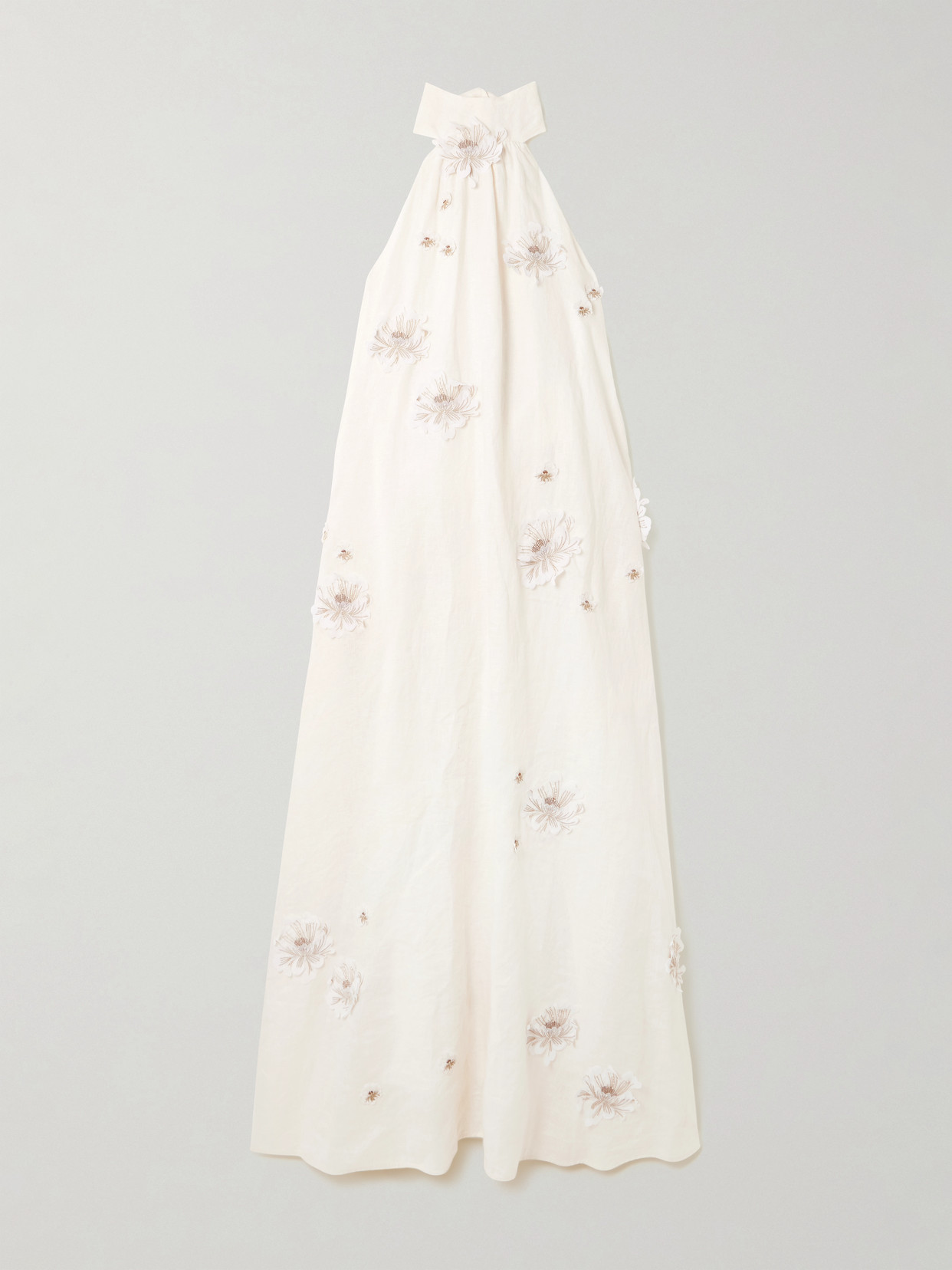 Agua By Agua Bendita Lima Embellished Appliquéd Linen Halterneck Maxi Dress In White